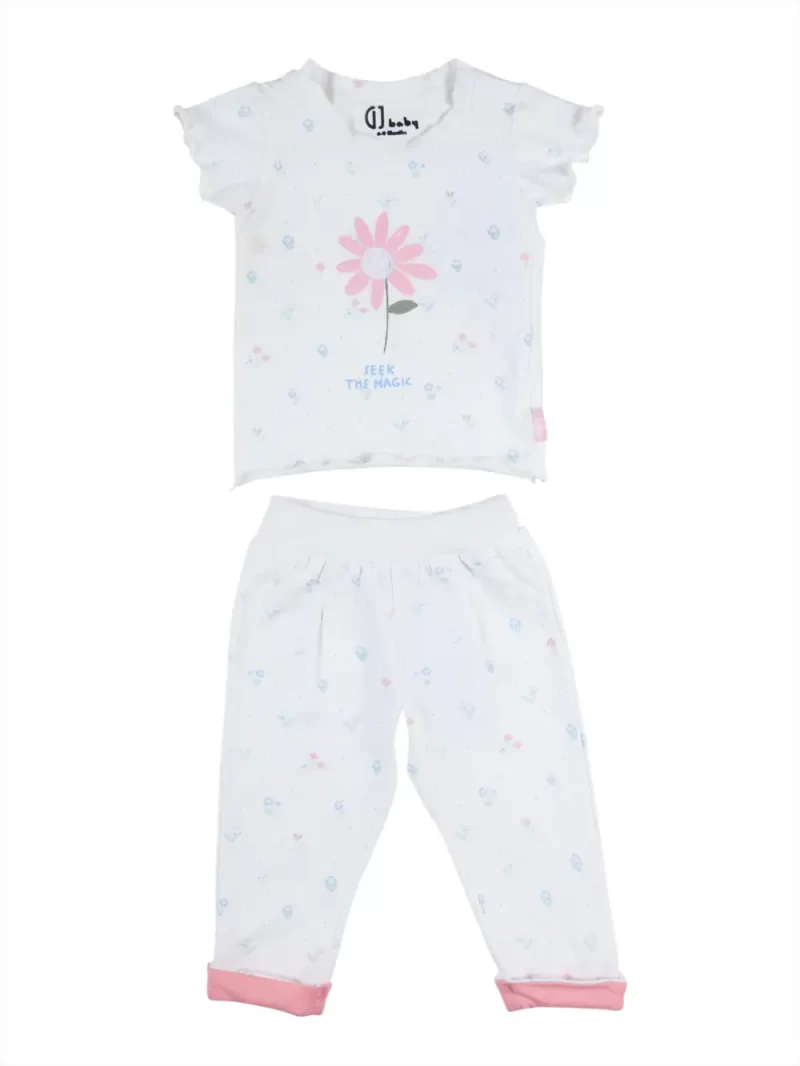 Gj Baby Girls White Graphic Print Co-Ordinate Half Sleeves 12-18M