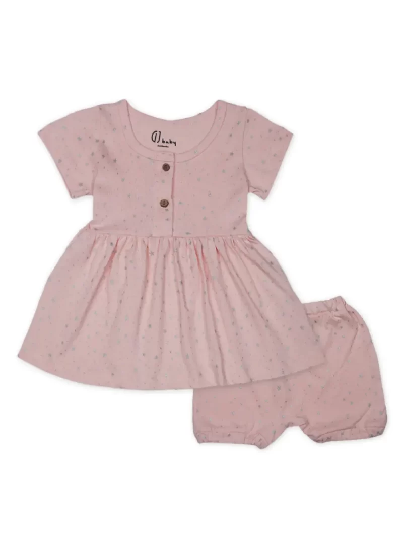 Gj Baby Girls Pink Mini Print Dress Half Sleeves 12-18M