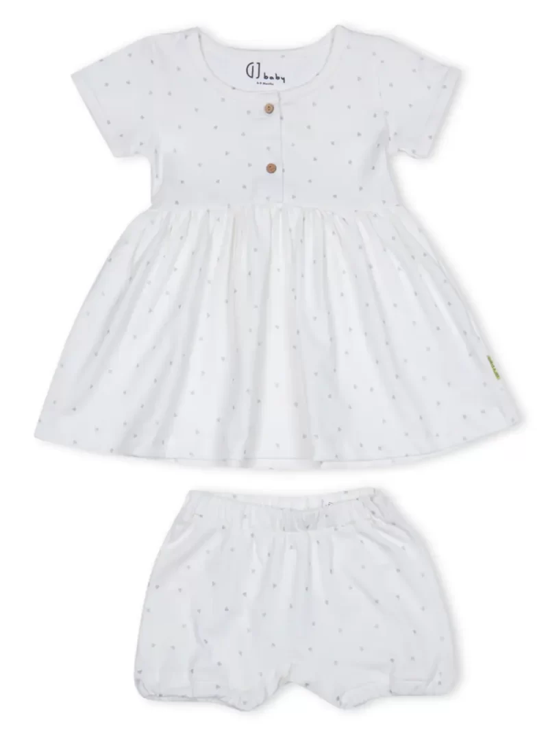 Gj Baby Girls White Printed Cotton Dress Half Sleeves 18-24M