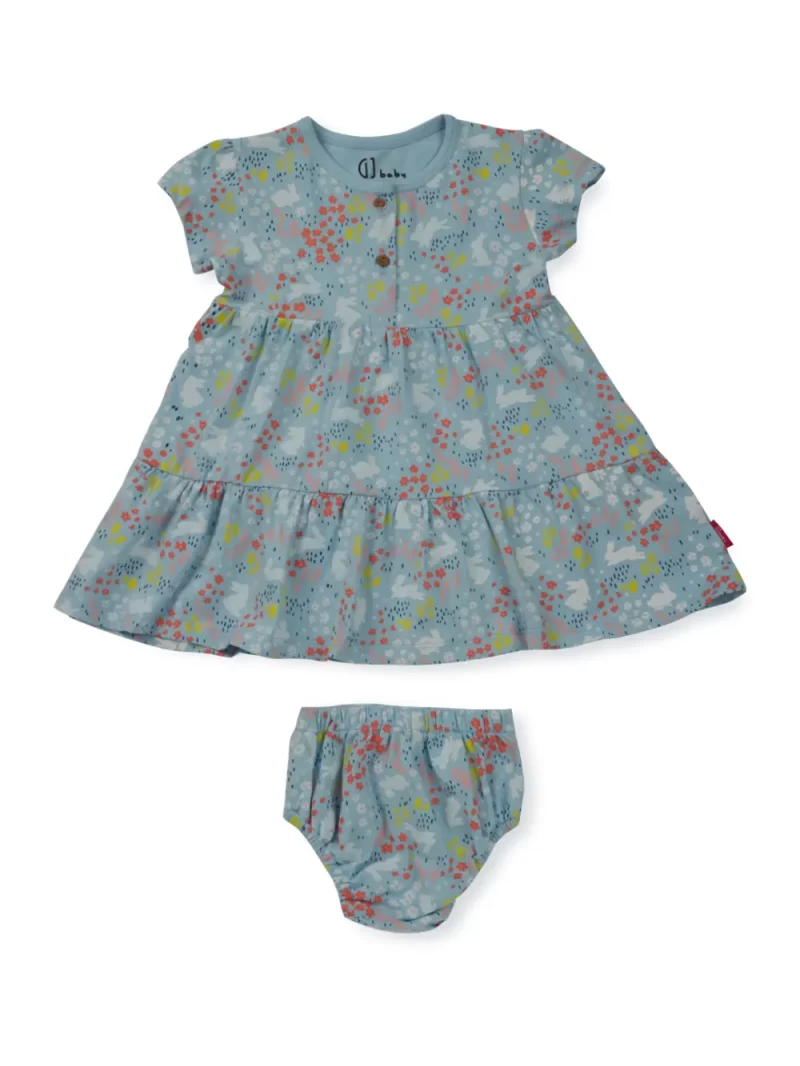 Gj Baby Girls Blue Tropical Print Dress Half Sleeves 18-24M