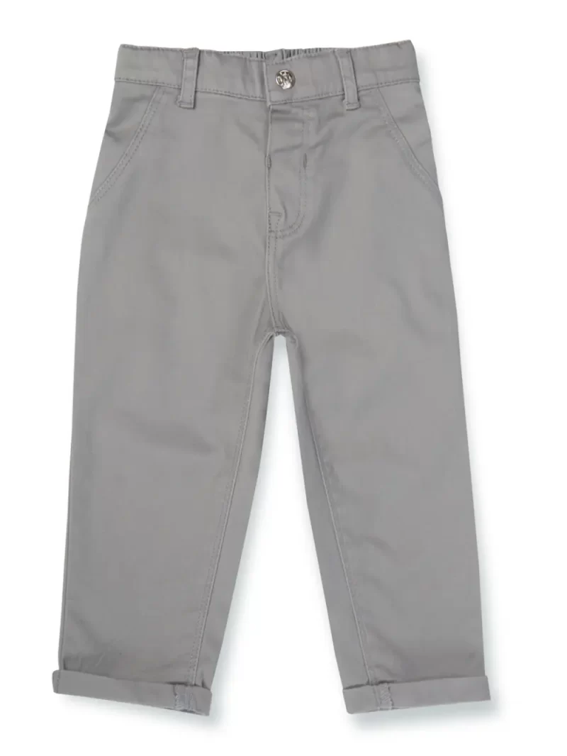 Gj Baby Boys Grey Solid Cotton Trouser Elasticated 0-3M