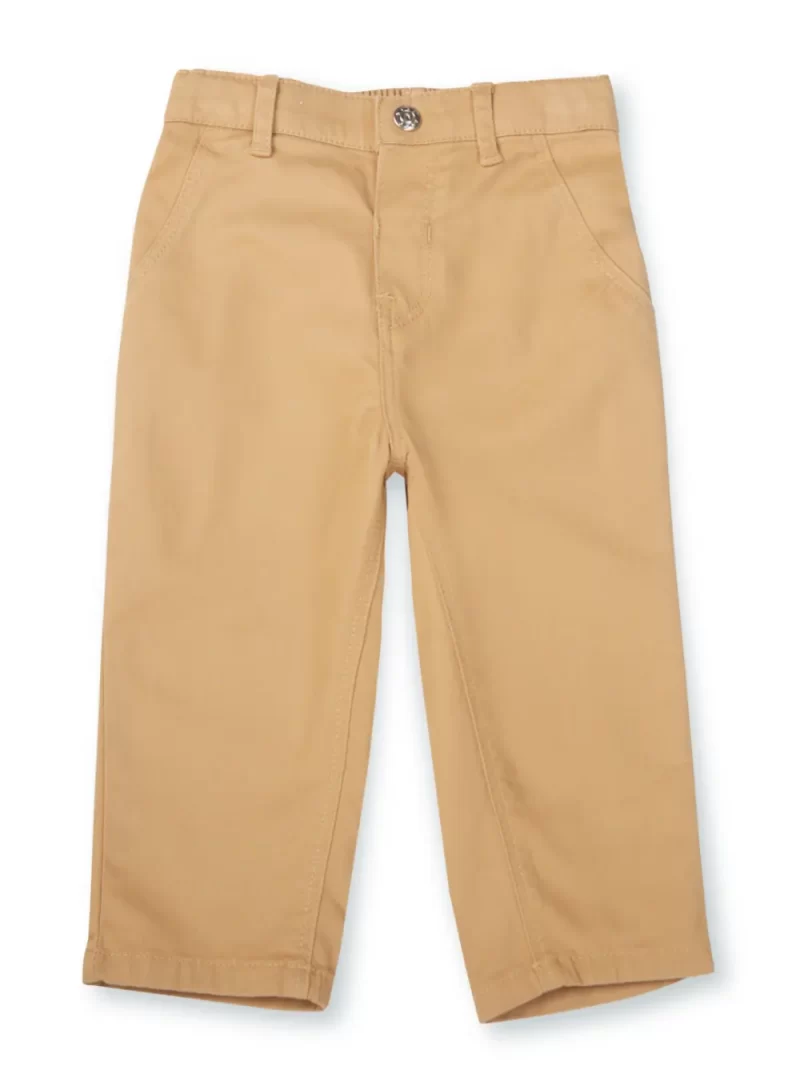 Gj Baby Boys Khaki Solid Cotton Trouser Elasticated 0-3 Months