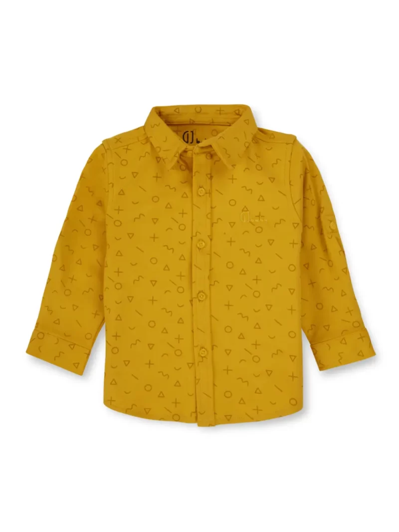 Gj Baby Boys Yellow Conversational Print Cotton Shirt Full Sleeves 0-3 Months