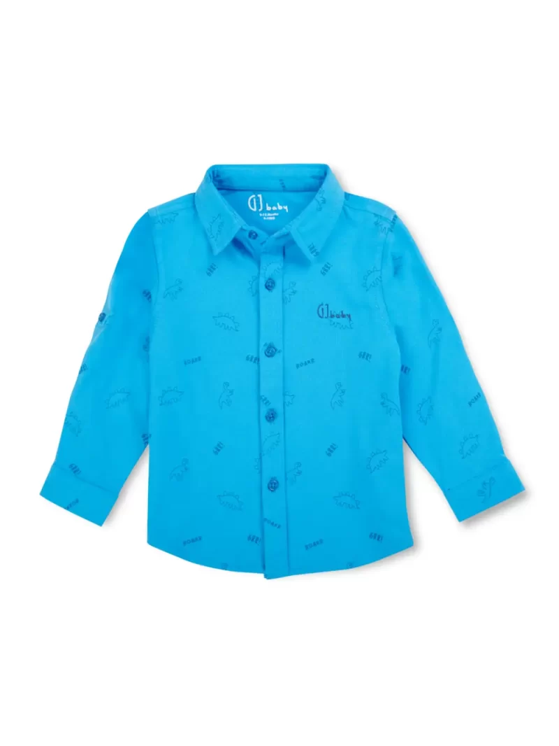 Gj Baby Boys Blue Conversational Print Cotton Shirt Full Sleeves 0-3 Months