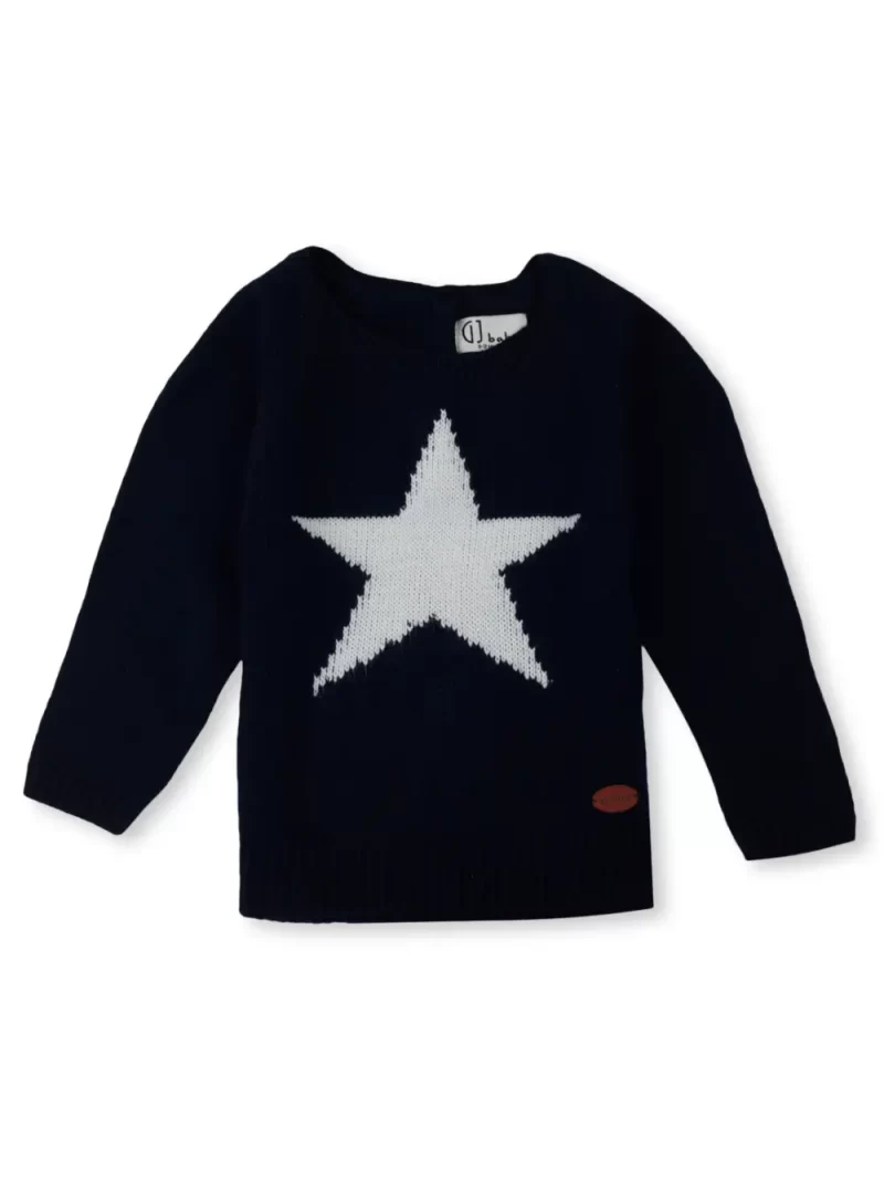 Gj Baby Boys Navy Blue Printed Acrylic Sweater Full Sleeves 0-3 Months