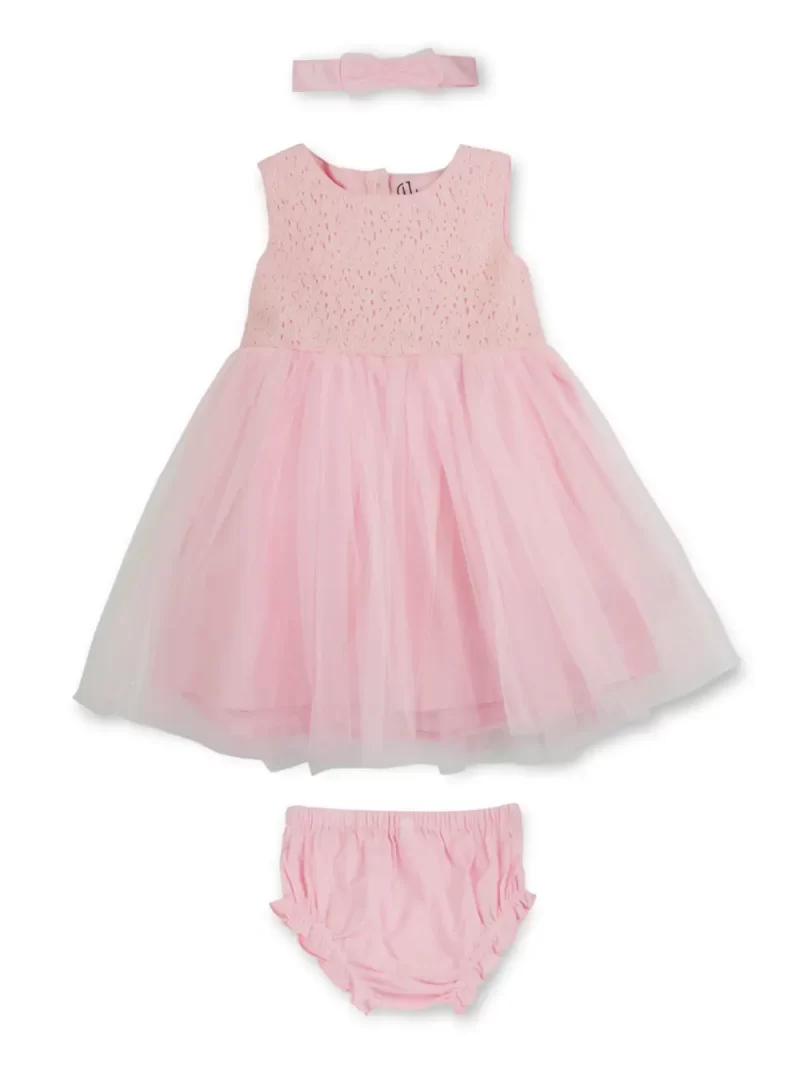 Gj Baby Girls Pink Eyelet Net Dress Sleeveless 0-3 Months