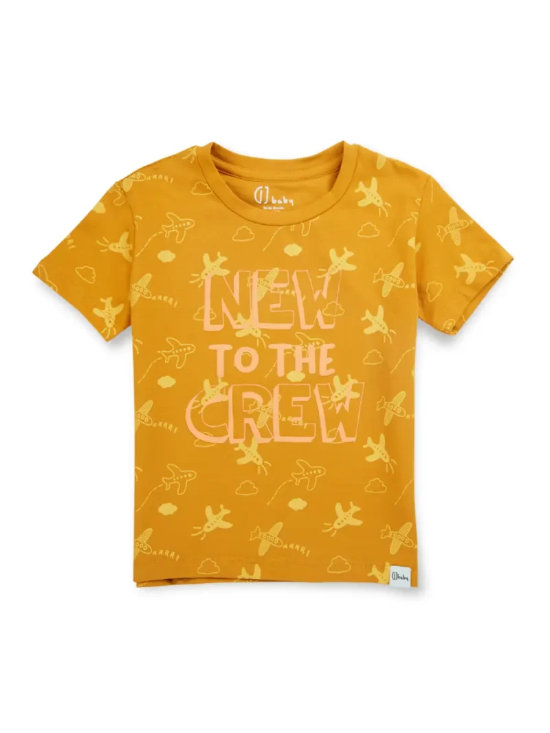 Gj Baby Boys Yellow Printed Cotton Half Sleeves T-Shirt 12-18 Months