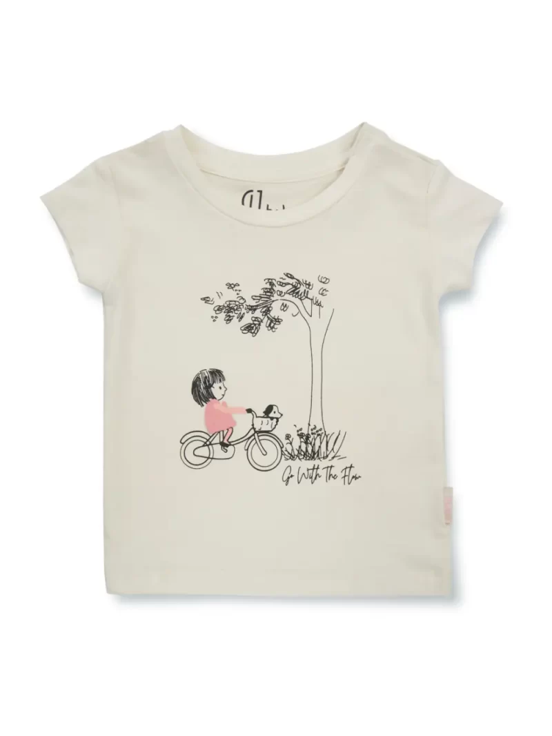 Gj Baby Girls Off White Graphic Print Cotton Knits Top Half Sleeves 0-3 Months