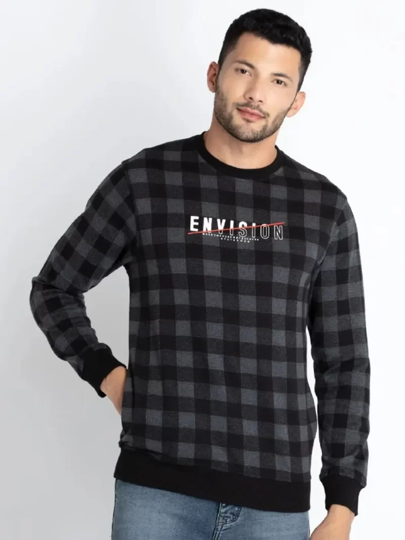 Mens Checkered Round Neck Sweatshirt