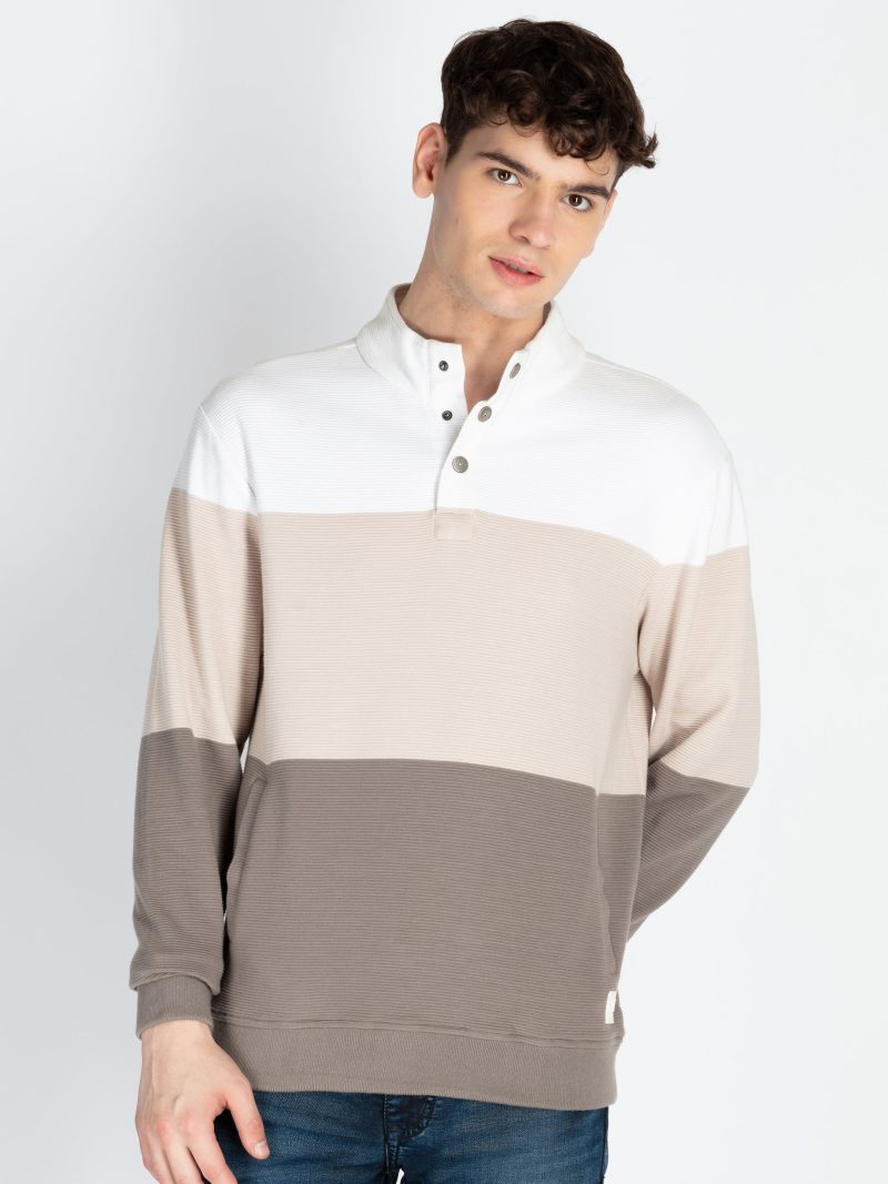 Mens Striped High Neck Lightweight Sweatshirt