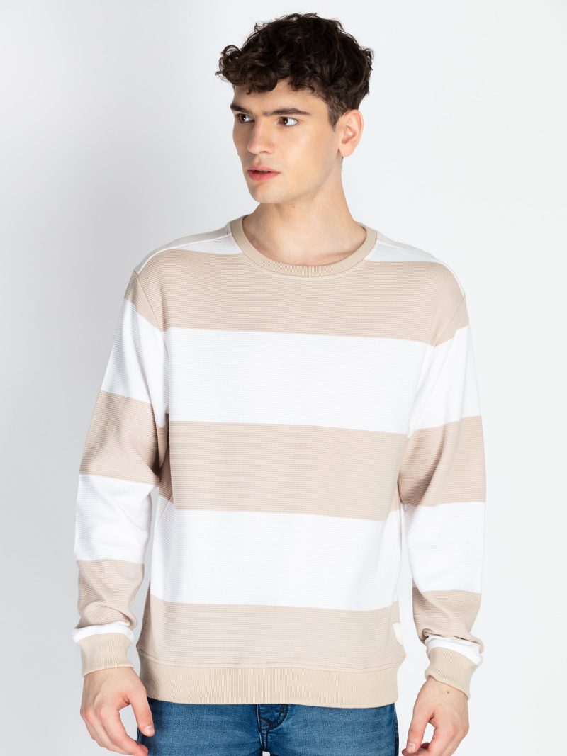 Mens Striped Round Neck Lightweight Sweatshirt