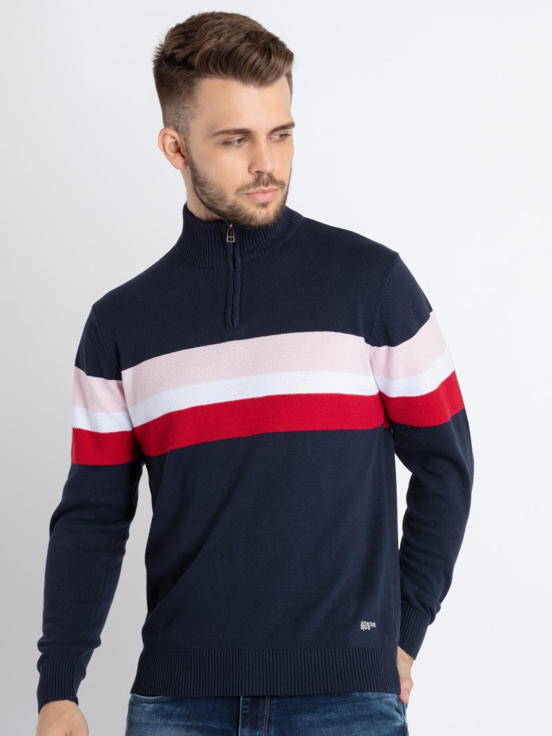 Mens Colourblocked High Neck Sweater