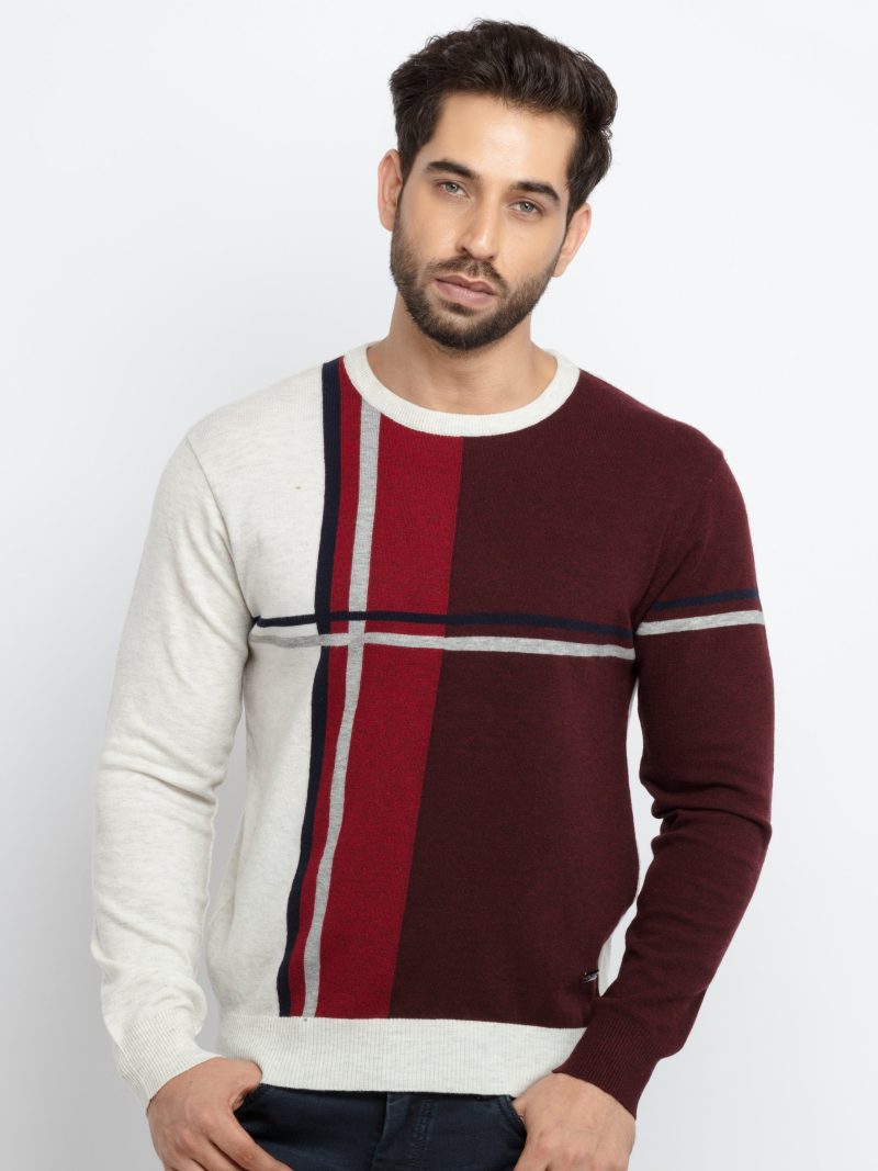 Mens Colour Blocking Round Neck Sweater