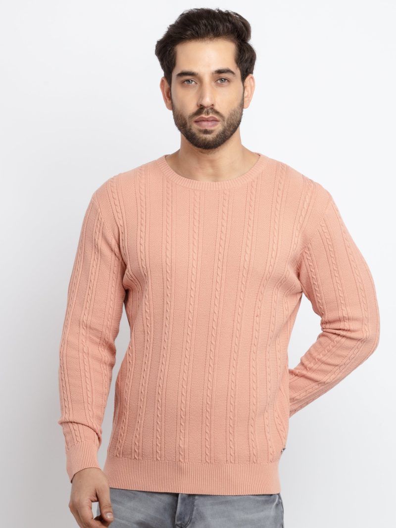 Mens Cable Knit Round Neck Sweater