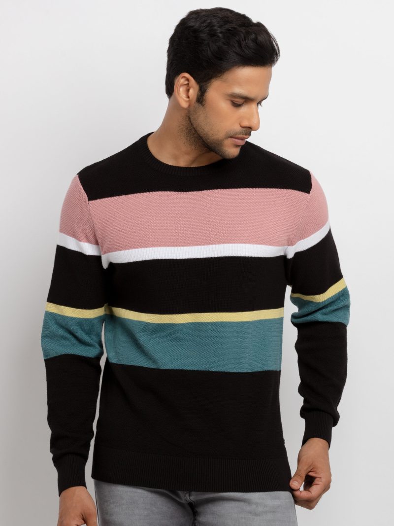 Mens Structure Knit Round Neck Sweater