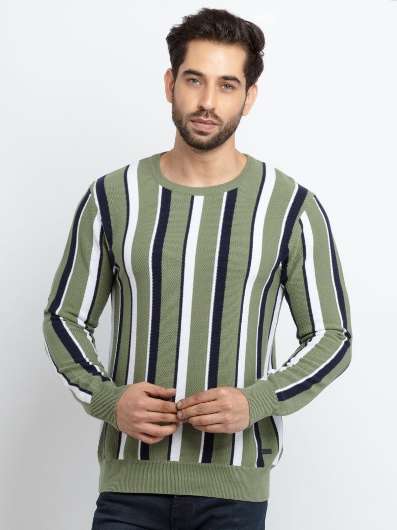 Mens Striped High Neck Sweater