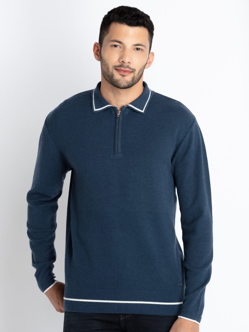 Mens Solid Polo Sweater