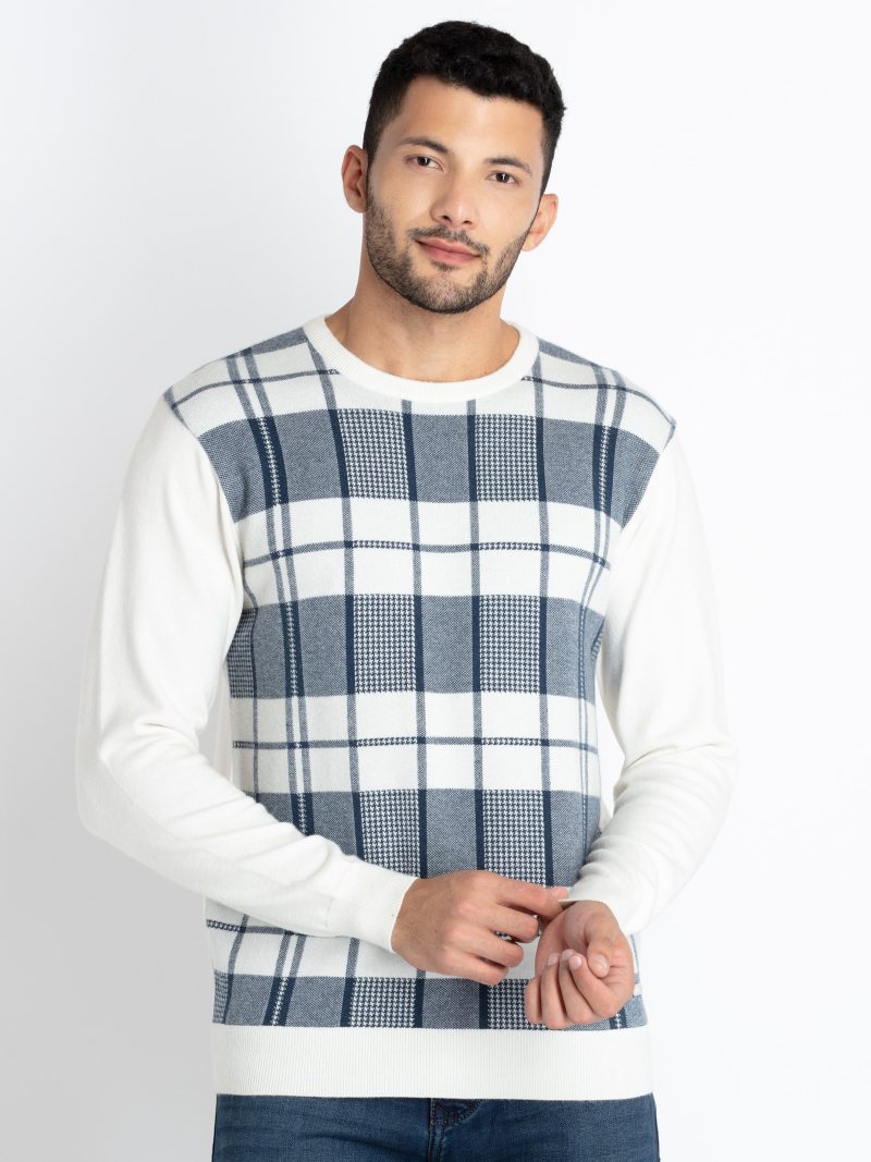 Mens Checkered Round Neck Sweater