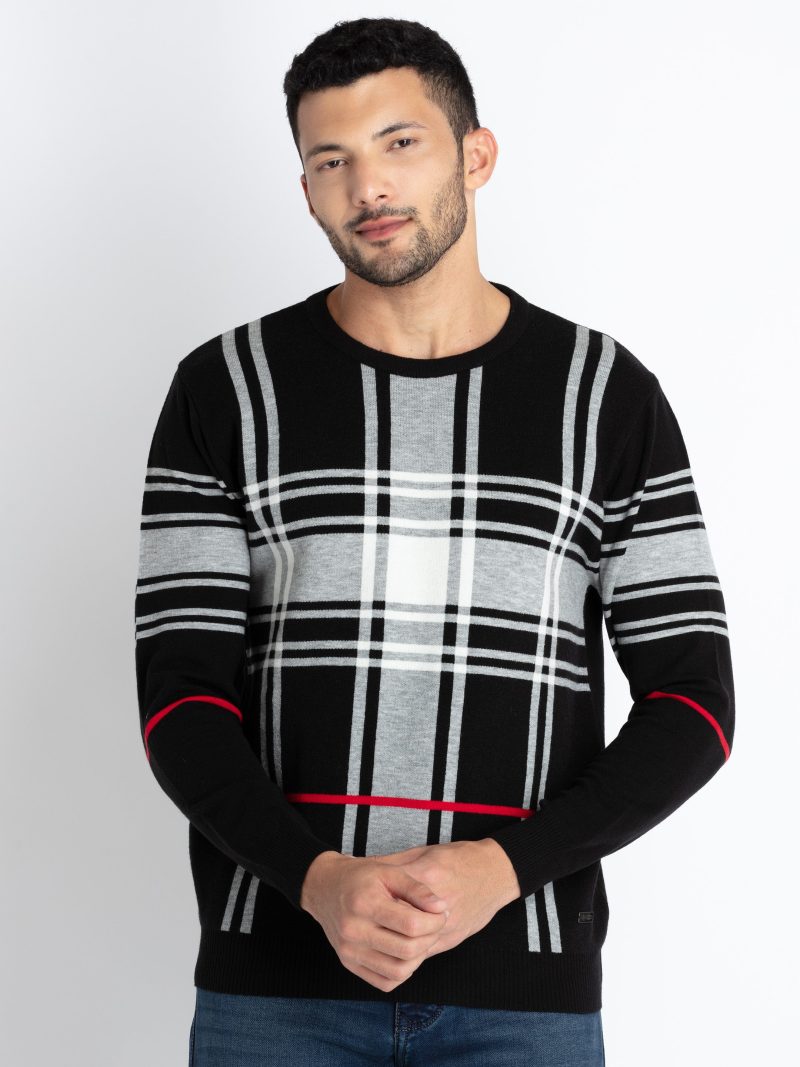 Mens Checkered Round Neck Sweater