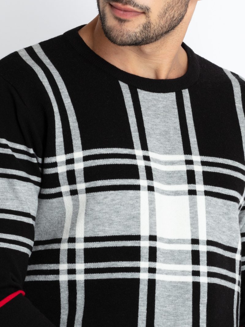 Mens Checkered Round Neck Sweater