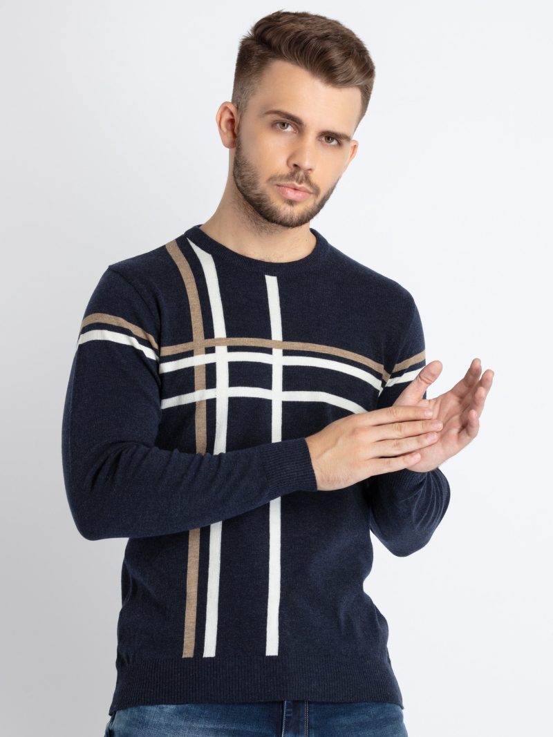 Mens Colourblocked Round Neck Sweater