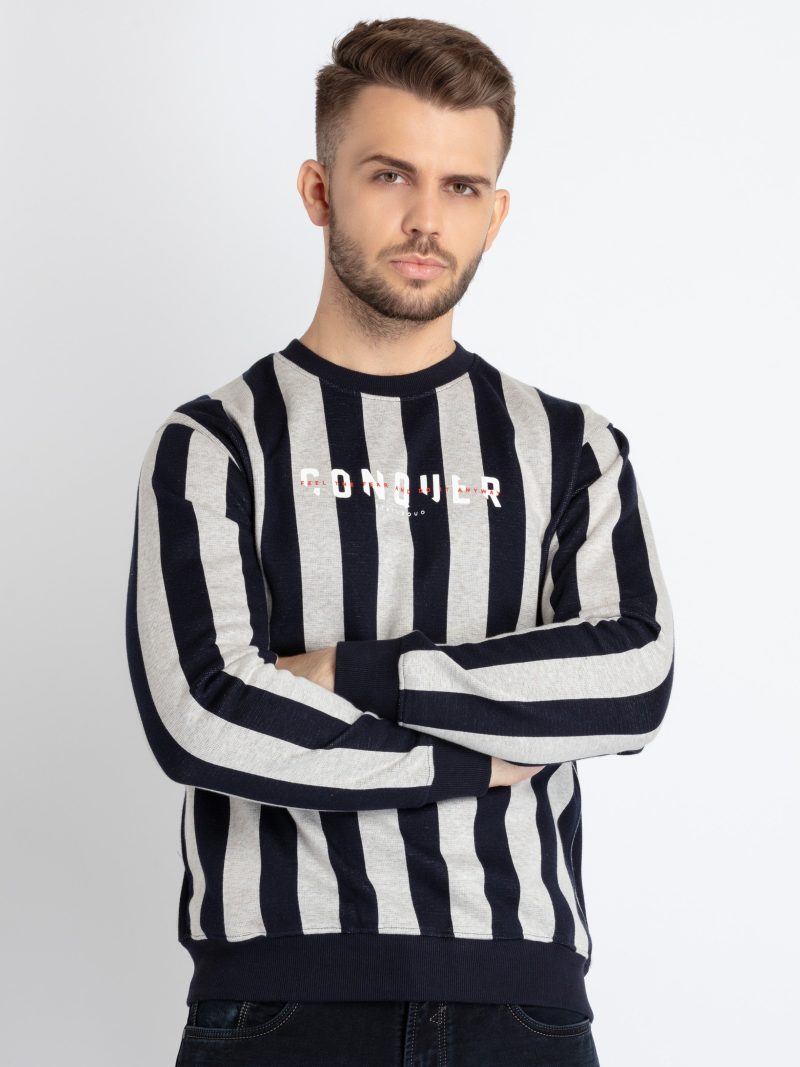 Mens Striped Round Neck Sweatshirt