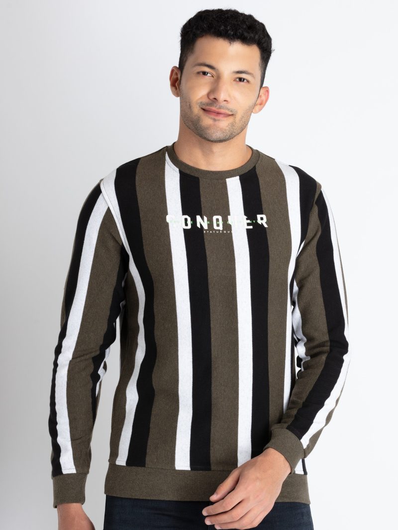 Mens Striped Round Neck Sweatshirt