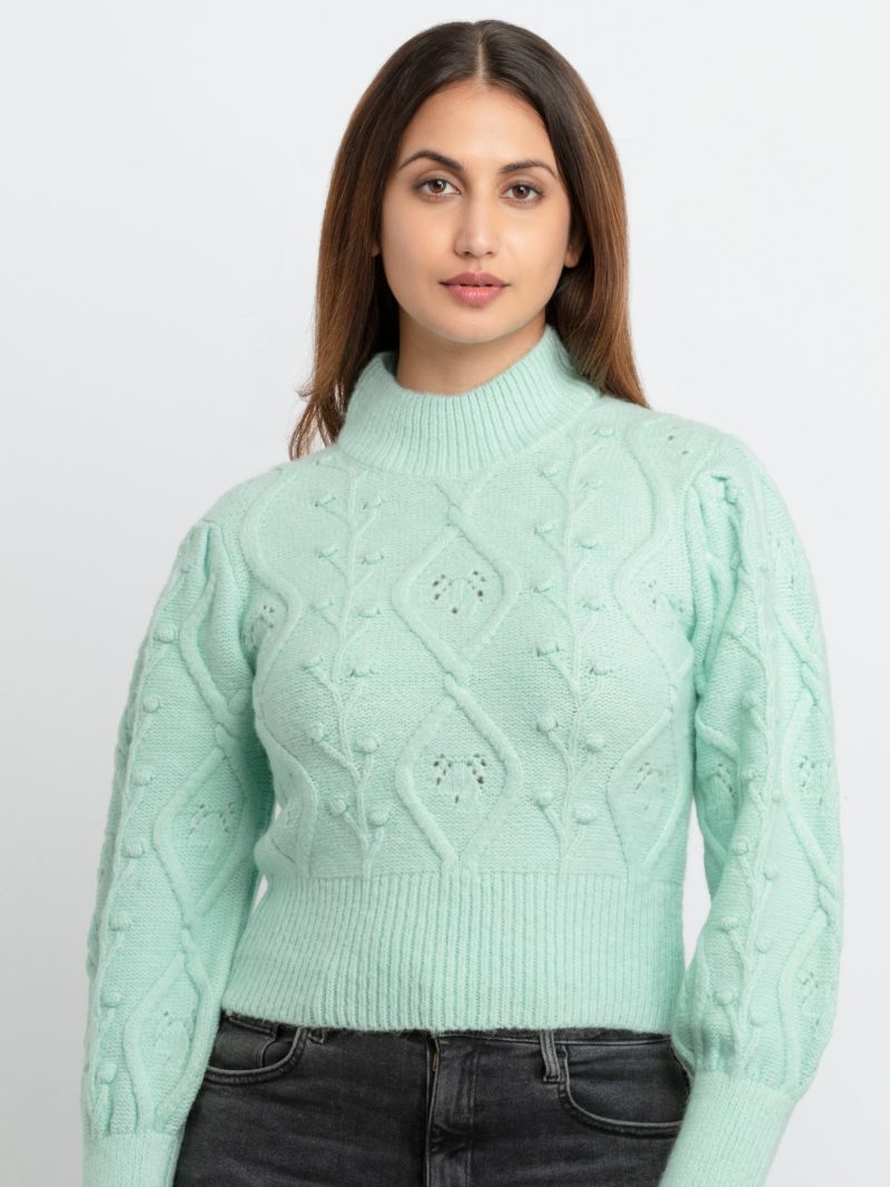 Womens Cable Knit Round Neck Sweater