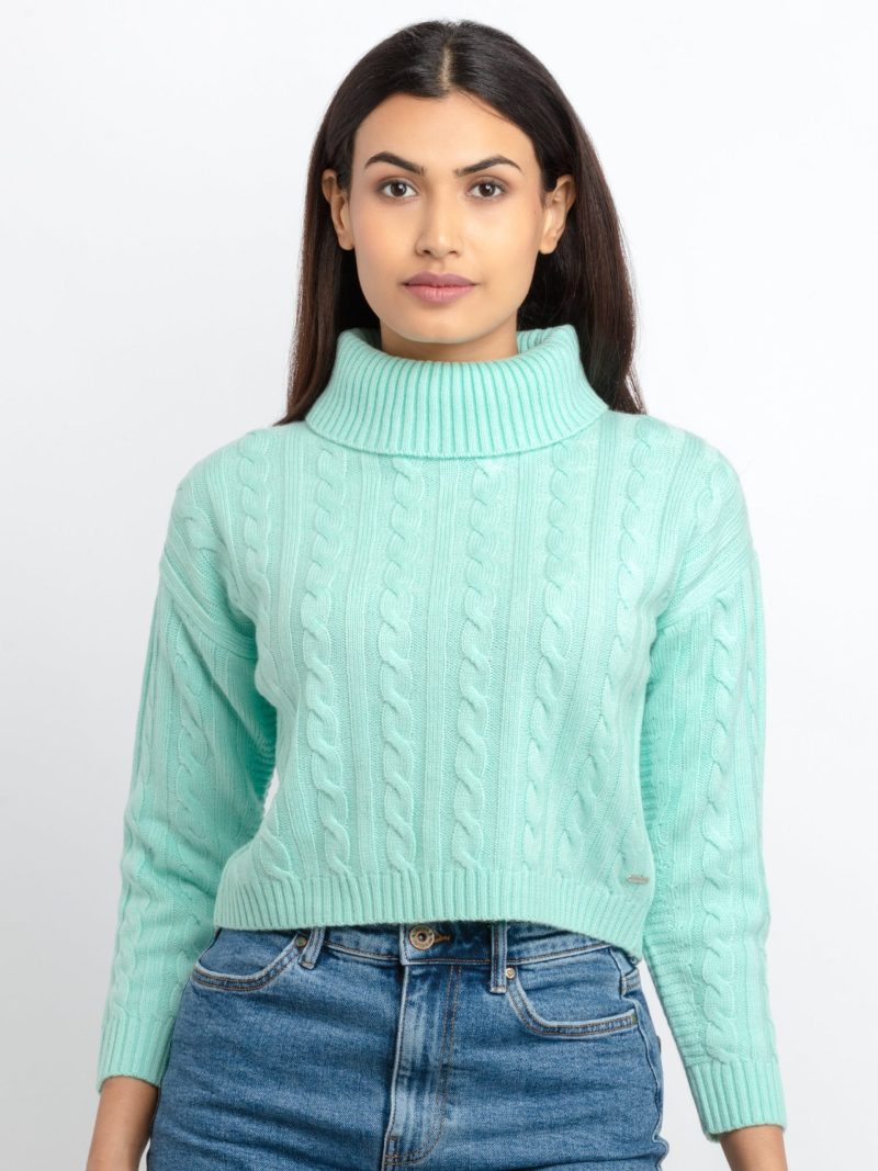 Womens Cable Knit Turtle Neck Sweater