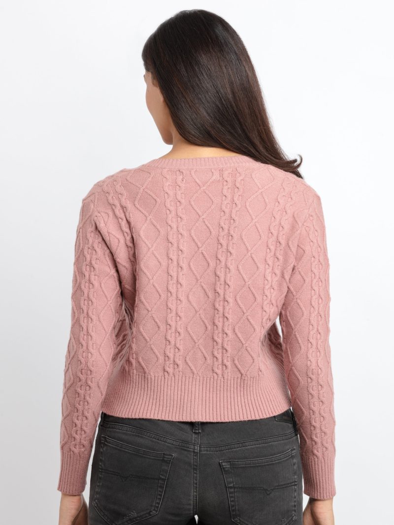 Womens Cable Knit V-Neck Sweater