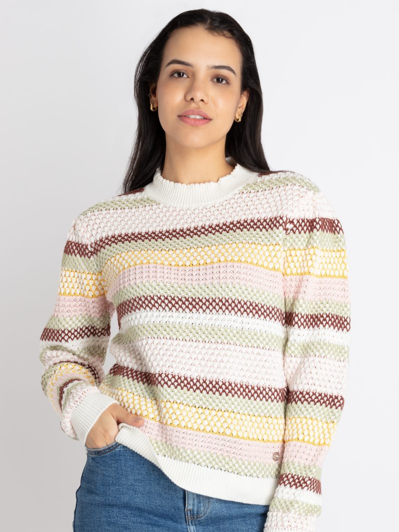 Womens Jacquard Round Neck Sweater