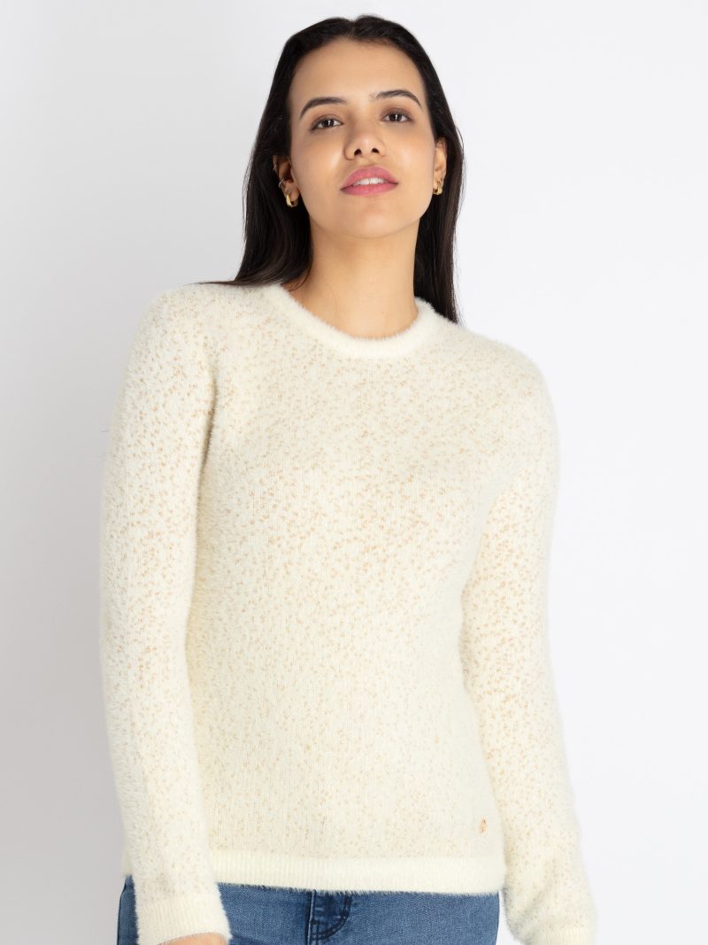 Womens Solid Round Neck Sweater