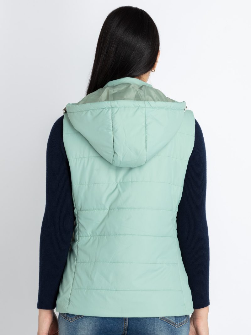 Womens Quilted Sleeveless Jacket With Detachable Hood