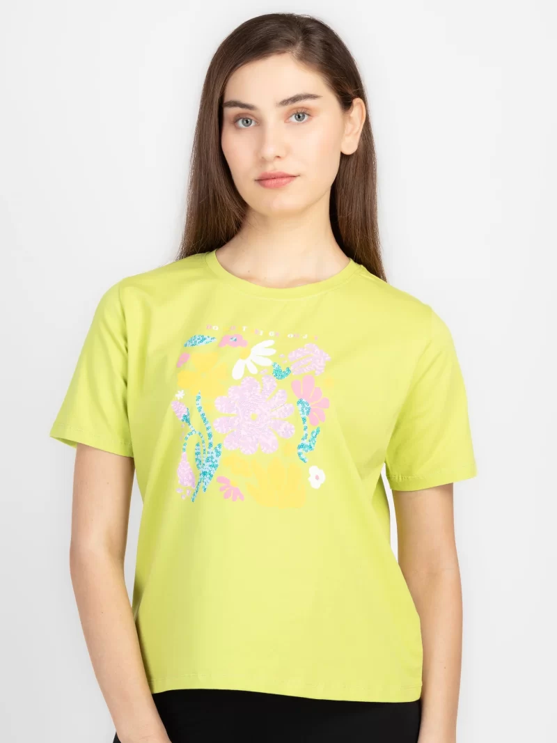 Womens Printed Round Neck T-Shirt