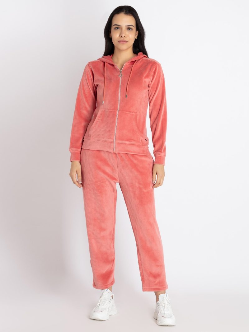 Womens Solid Zipper Tracksuit