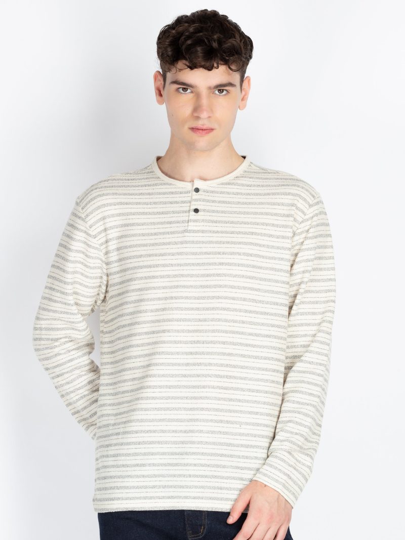 Mens Striped Henley Neck T-Shirt