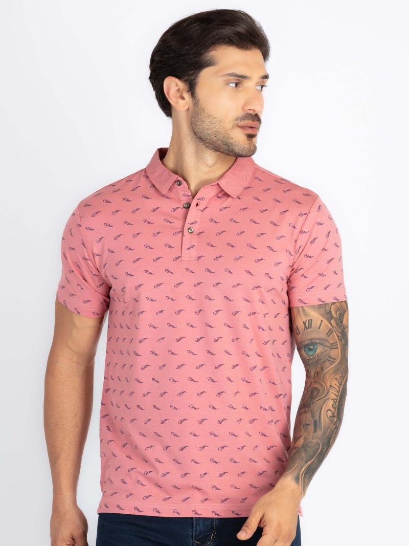 Men Printed Polo Neck Pure Cotton Pink T-Shirt