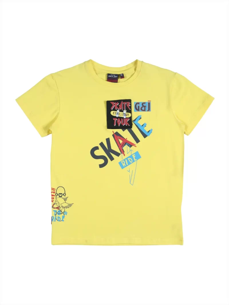 Gini And Jony Boys Yellow Graphic Print Cotton T-Shirt Half Sleeves 9-12M