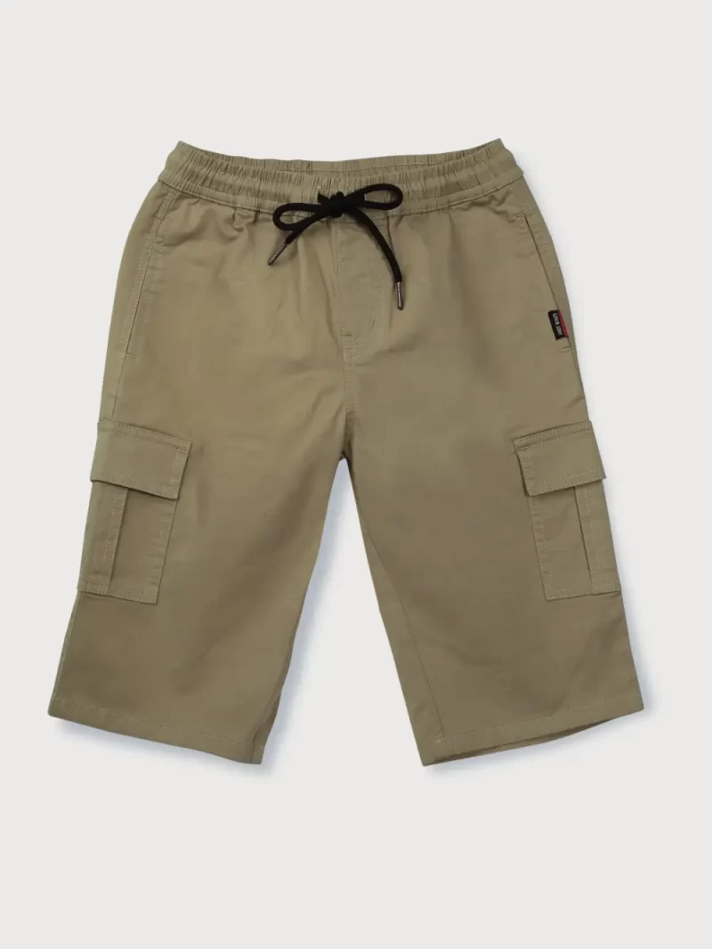 Gini And Jony Boys Khaki Solid Cotton Bermuda Elasticated 9-12M