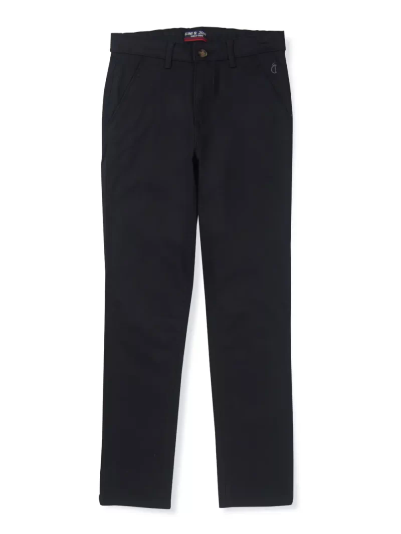 Gini And Jony Boys Black Solid Cotton Trouser Fixed Waist 12-18M