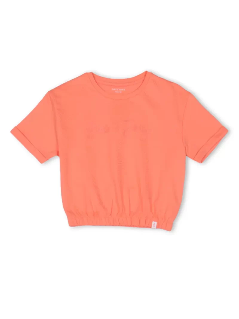 Gini And Jony Girls Coral Solid Cotton Knits Top Half Sleeves 9-12M