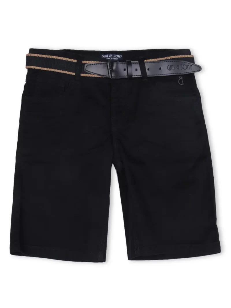 Gini And Jony Boys Black Solid Cotton Bermuda Fixed Waist 9-12M