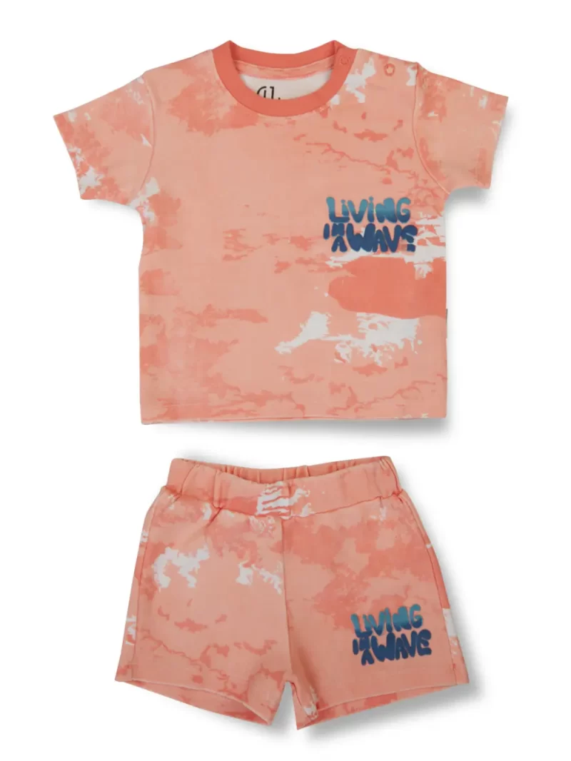 Gj Baby Boys Peach Abstract Cotton Baby Set Half Sleeves 9-12M