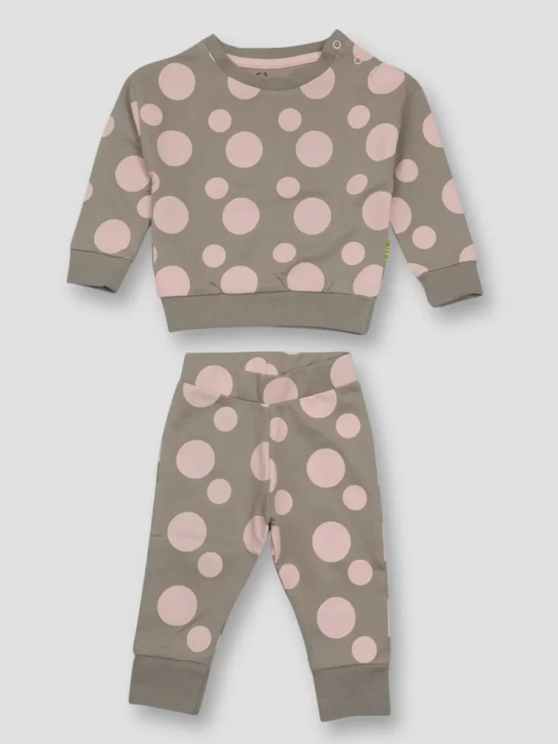 Gj Baby Girls Khaki Polka Dots Cotton Co Ordinated Full Sleeves 12-18M