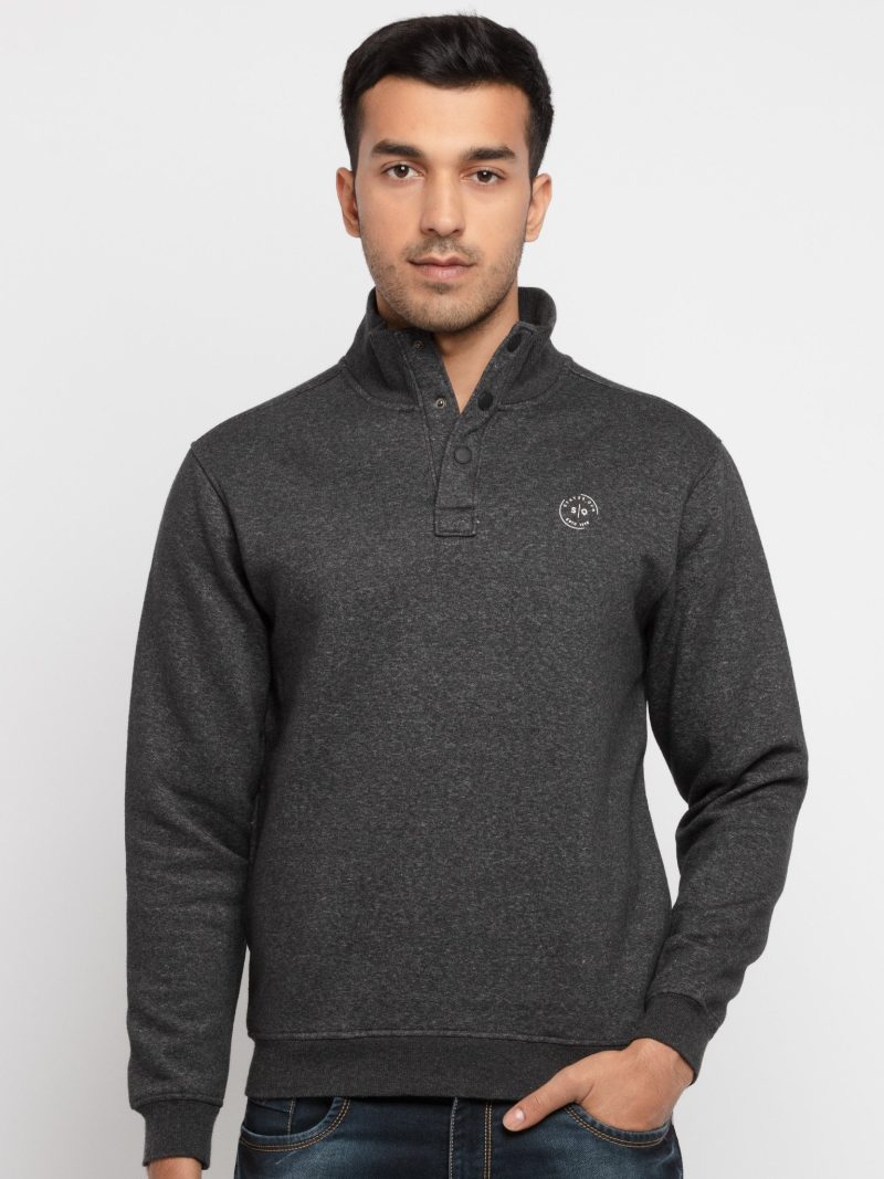 Mens Soild Dyed High Neck Sweatshirt