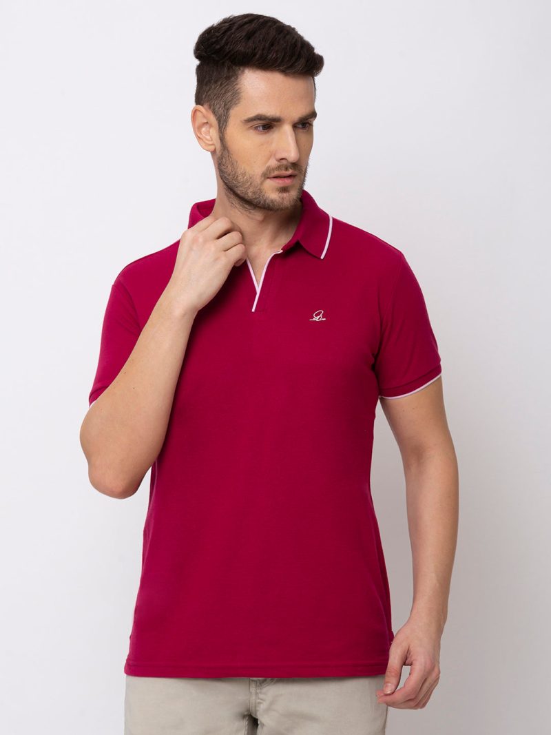 Status Quo Mens Solid Slim Fit Polo With Tipping Collar