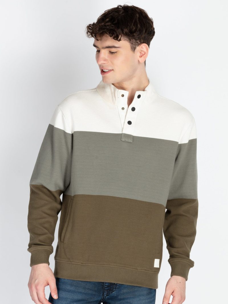 Status Quo Mens Striped High Neck Lightweight Sweatshirt