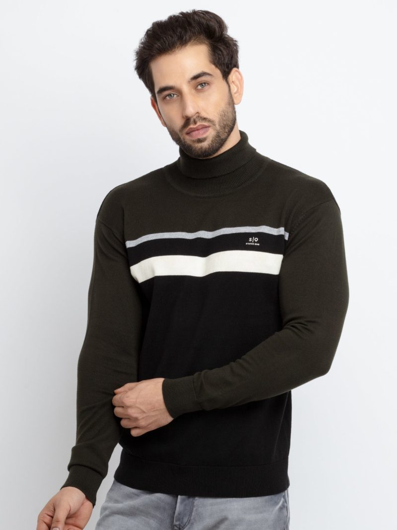 Status Quo Mens Striped Turtle Neck Sweater