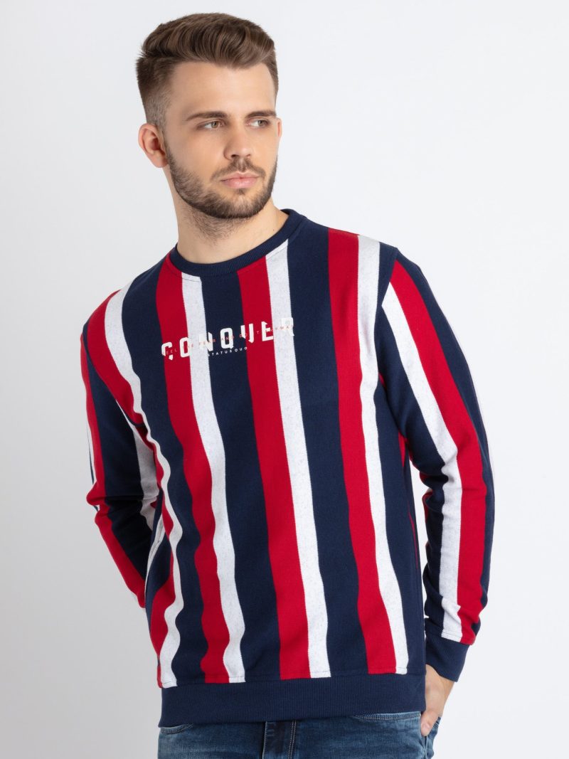 Mens Striper Round Neck Sweatshirt