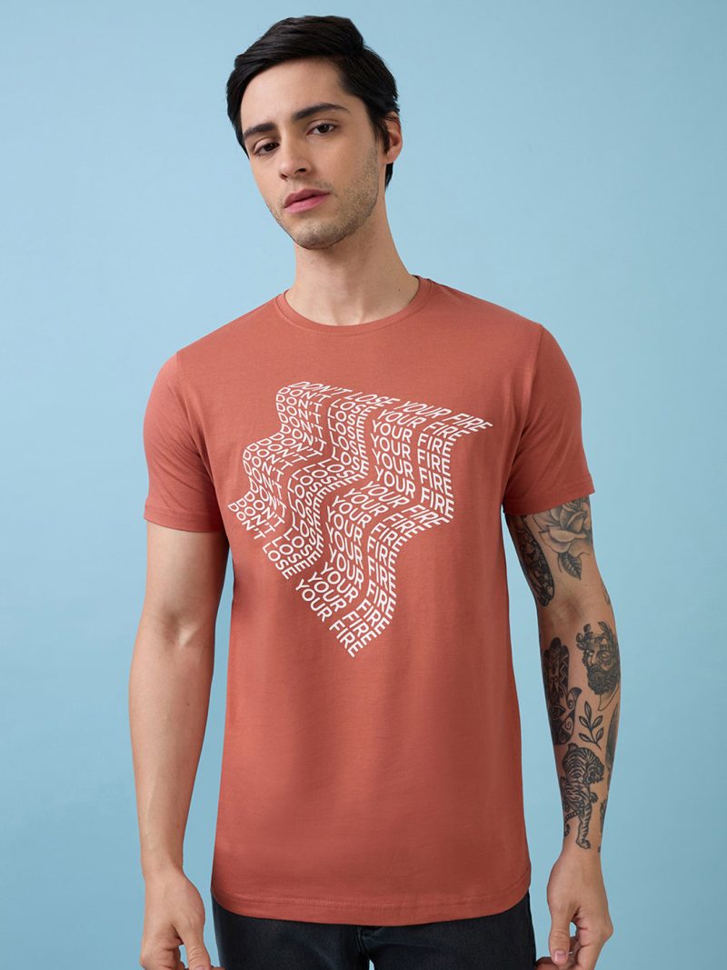 Status Quo Men'S Typography Printed Round Neck Half Sleeves Regular Fit Tshirt